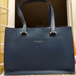 Donna Karan NY Split Bonded Navy Blue Tote Bag